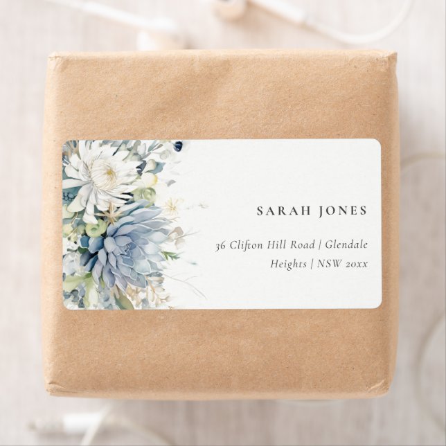 Soft Blue Green Succulent Floral Botanical Address (Insitu)