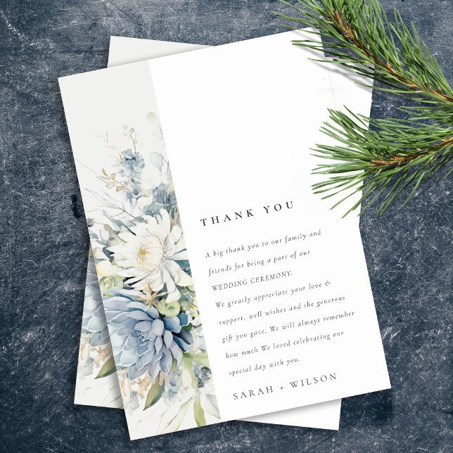Soft Blue Green Succulent Floral Botanical Wedding Dankeskarte (Von Creator hochgeladen)