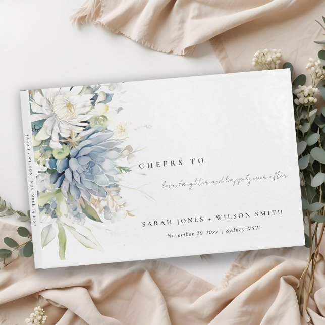 Soft Blue Green Succulent Floral Botanical Wedding Gästebuch (Von Creator hochgeladen)