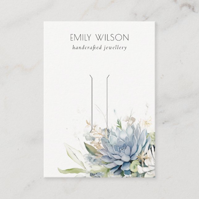 Soft Blue Green Succulent Floral Hairpin Display Visitenkarte (Vorderseite)