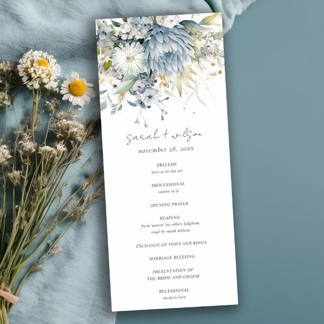 Soft Blue Green Succulent Floral Wedding Programme (Créateur téléchargé)