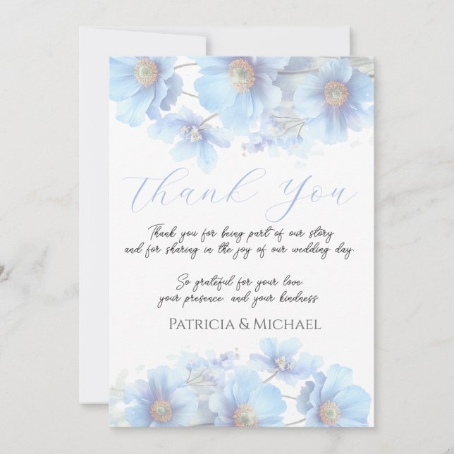 Soft Blue Himalayan Poppy Flower Garden Wedding  Dankeskarte (Vorderseite)