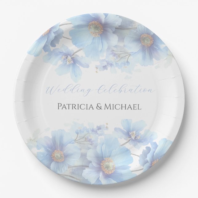 Soft Blue Himalayan Poppy Flower Garden Wedding  Pappteller (Vorderseite)