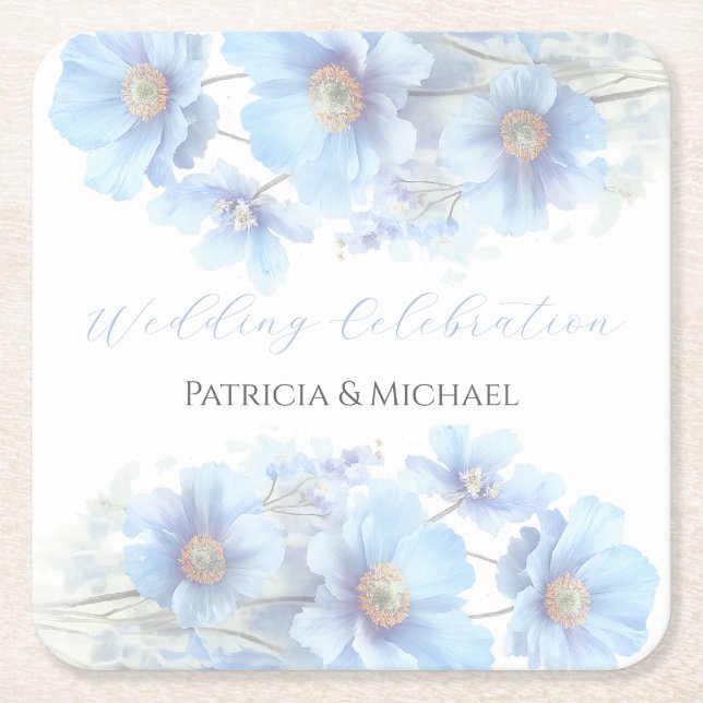 Soft Blue Himalayan Poppy Flower Garden Wedding  Rechteckiger Pappuntersetzer (Vorderseite)