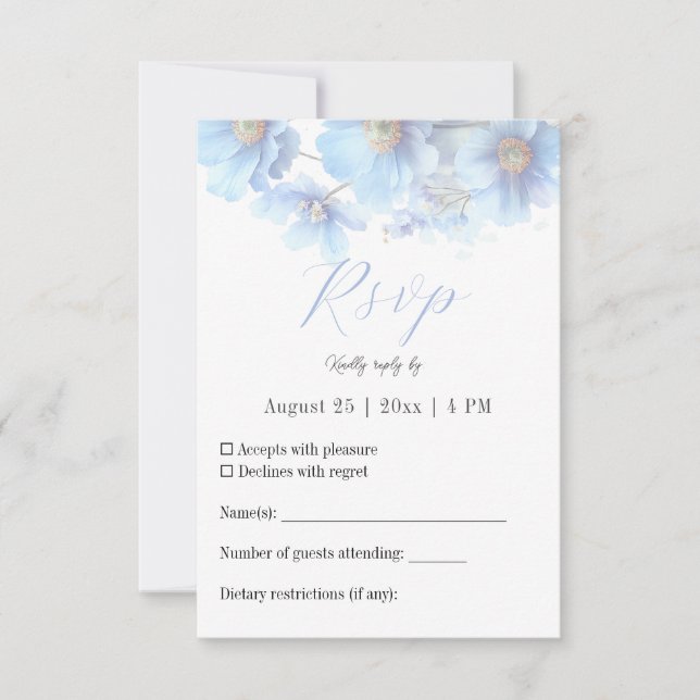 Soft Blue Himalayan Poppy Flower Garden Wedding  RSVP Karte (Vorderseite)
