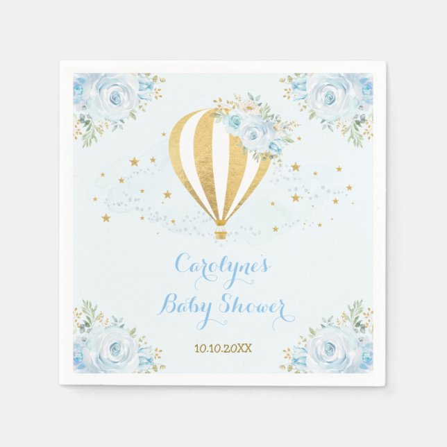 Soft Blue Hot Air Ballon Adventure Baby Dusche Serviette (Vorderseite)