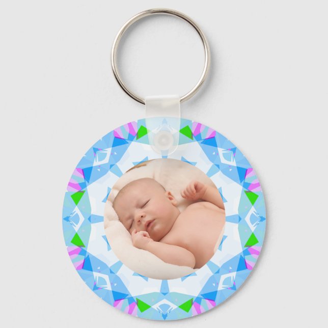 Soft Blue Hübsch Pastels Custom Foto Mother Day Schlüsselanhänger (Vorderseite)