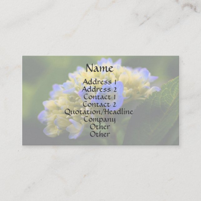 Soft Blue Hydrangea Floral Business Card Visitenkarte (Vorderseite)