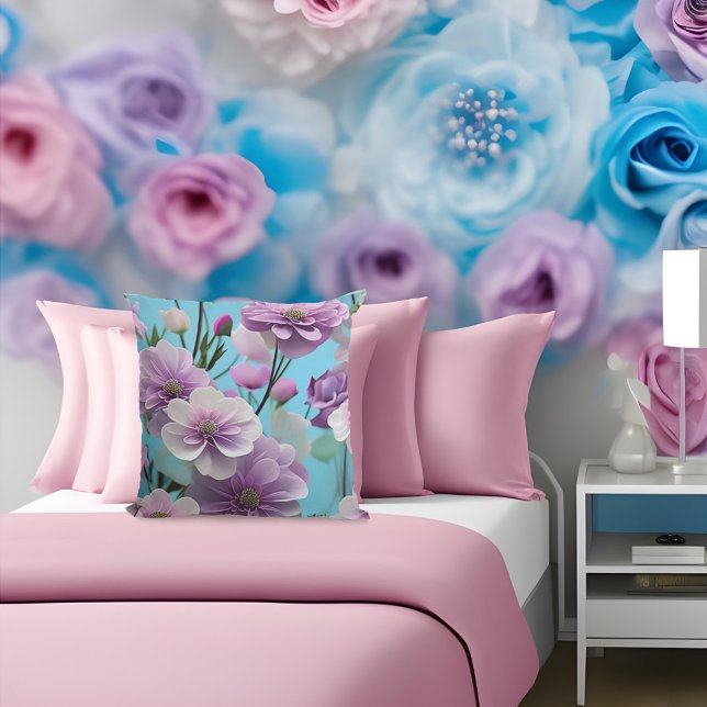 Soft Blue lila rosa Seide große Blume Kissen (Von Creator hochgeladen)