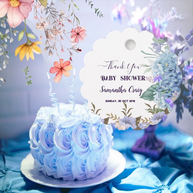 Soft Blue Little Blume Bud Hydrangea Babydusche Geschenkanhänger (Soft Blue Little Flower Bud Hydrangea Baby Shower Favor Tags)