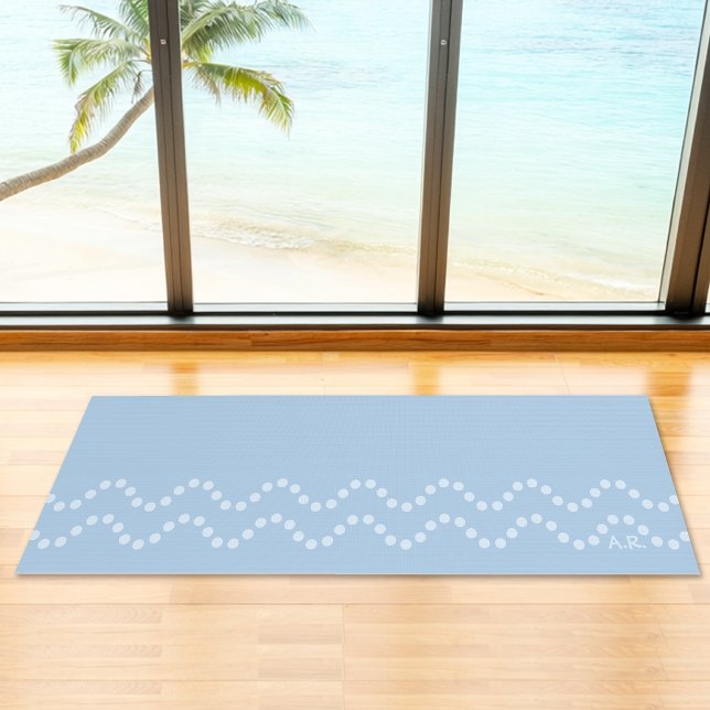 Soft Blue Minimal Dotted Wavy Lines With Initials Yogamatte (Disclaimer: This image is a digital mockup.)