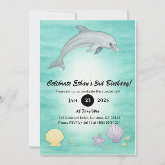 Soft Blue Ocean Dolphin Illustration Birthday  Einladung