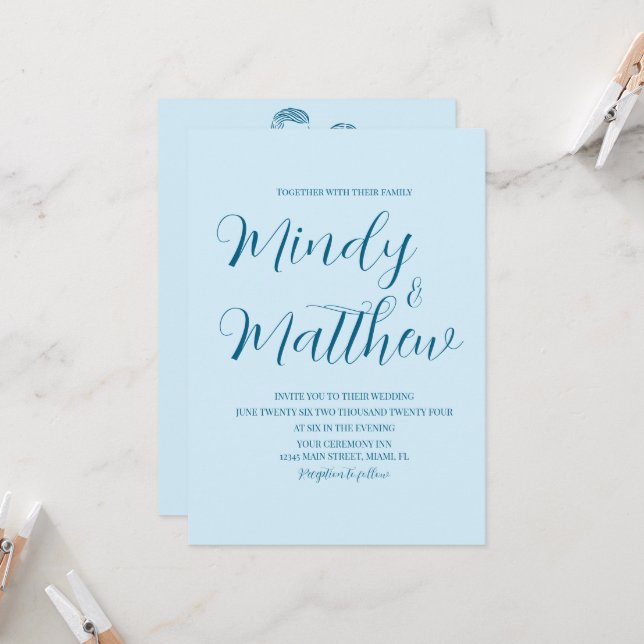 Soft Blue on Blue Couple Wedding Invitation (Devant/Arrière en situation)