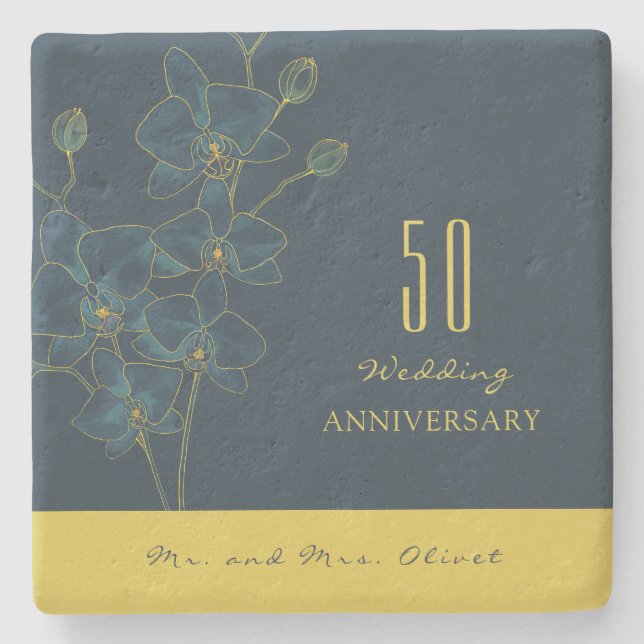 Soft Blue Orchid Hochzeitstag 50 Jahre Steinuntersetzer (Vorderseite)