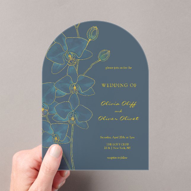 Soft Blue Orchid Wedding Acryleinladungen (Insitu (Handheld))