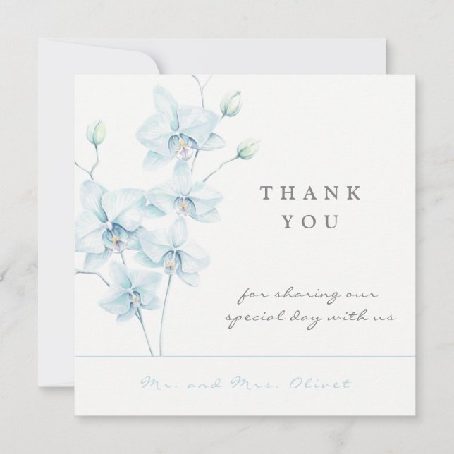 Soft Blue Orchid Wedding Danke Card Einladung (Vorderseite)