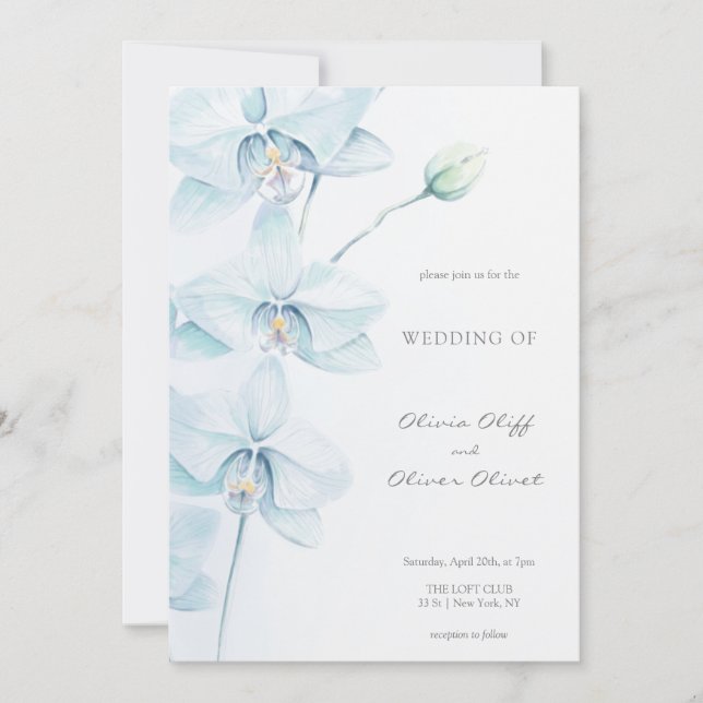 Soft Blue Orchid Wedding Einladung (Vorderseite)