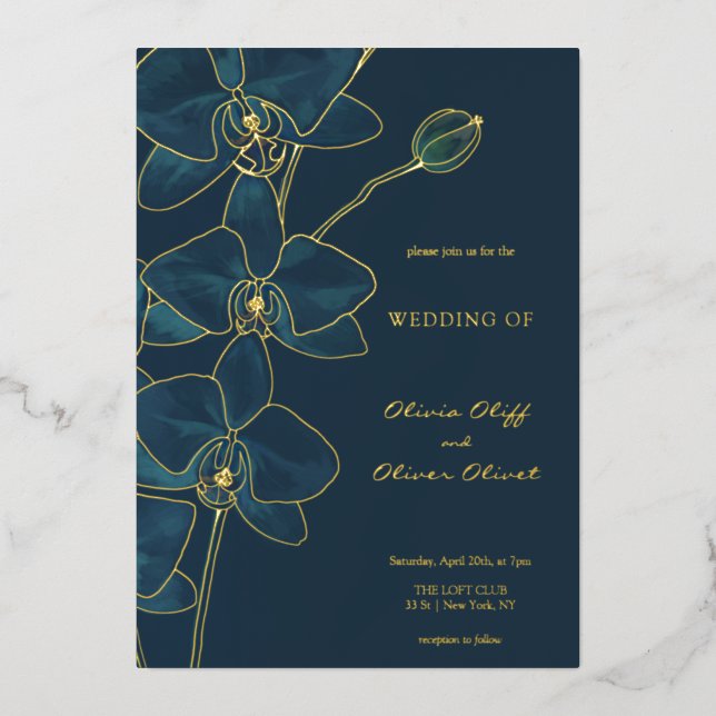Soft Blue Orchid Wedding Folieneinladung (Vorderseite)