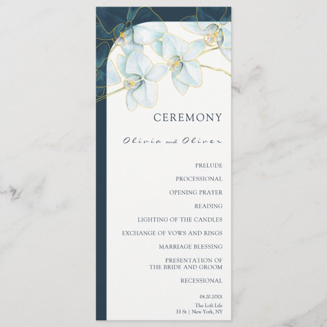 Soft Blue Orchid Wedding Programm (Vorderseite)