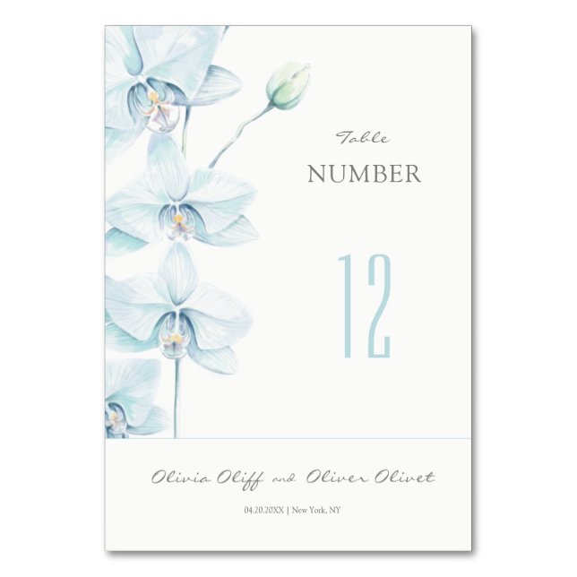 Soft Blue Orchid Wedding Tischnummer (Vorderseite)