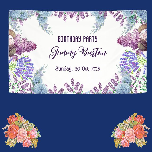 Soft Blue Pastel Hydrangeas Lila Lilac Birthday Banner (Soft Blue Pastel Hydrangeas Purple Lilac Birthday Banner)