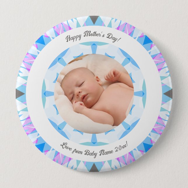 Soft Blue Pastels Custom Mother's Day Foto Gift Button (Vorderseite)