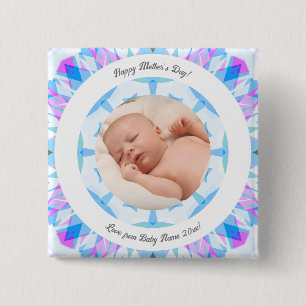 Soft Blue Pastels Custom Mother's Day Foto Gift Button