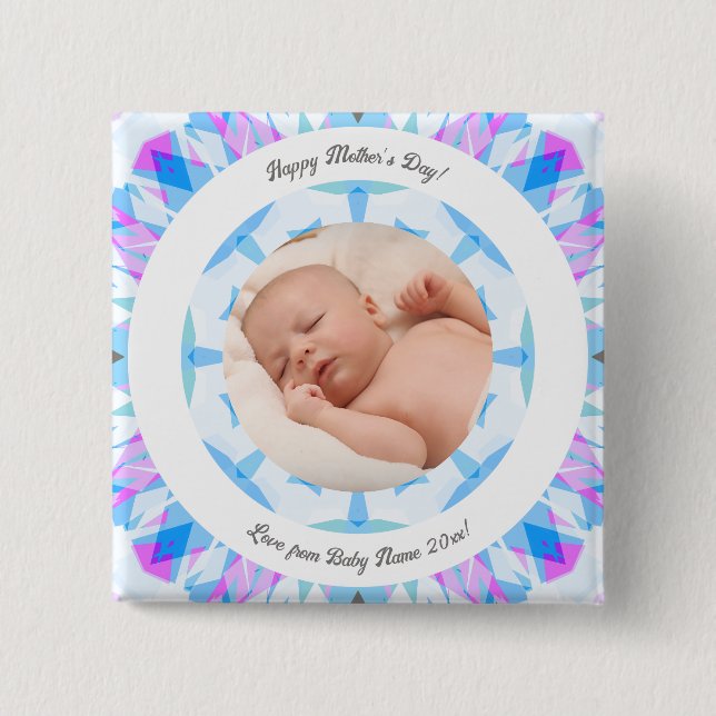 Soft Blue Pastels Custom Mother's Day Foto Gift Button (Vorderseite)
