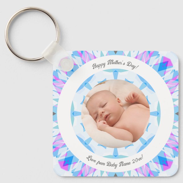 Soft Blue Pastels Custom Mother's Day Foto Gift Schlüsselanhänger (Vorderseite)