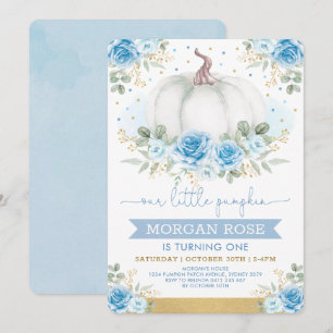 Soft Blue Pumpkin Watercolor Rose Babydusche Einladung
