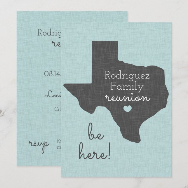 Soft Blue State of Texas Family Reunion Invitation (Devant / Derrière)