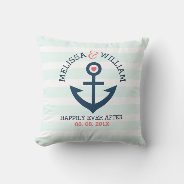 Soft Blue Stripes Navy Nautical Boat Anker Kissen Für Draußen (Vorderseite)