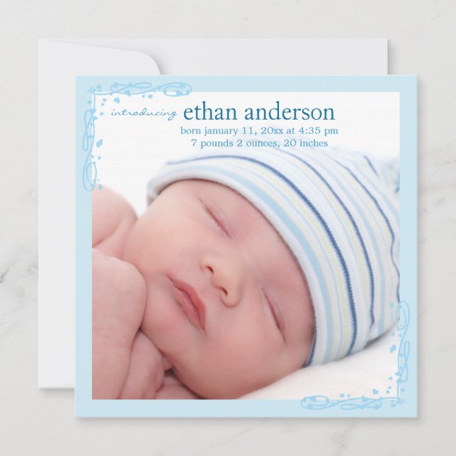 Soft Blue Swirl Baby Boy Photo Faire-part de naiss (Devant)