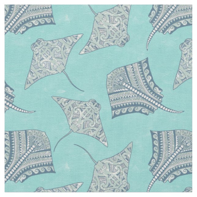 Soft Blue Tribal Stingray Stoff (Nahaufnahme)