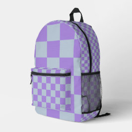 Soft Blue und Lavender Checked Bedruckter Rucksack