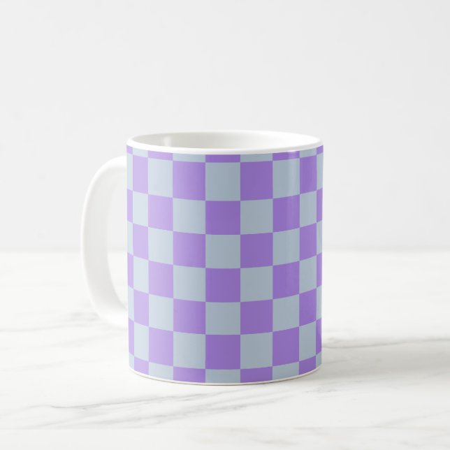 Soft Blue und Lavender Checked Kaffeetasse (Vorderseite Links)