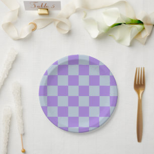 Soft Blue und Lavender Checked Pappteller