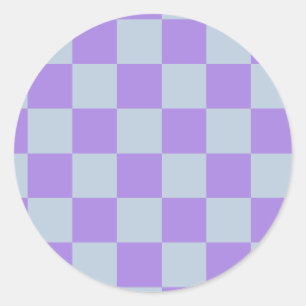 Soft Blue und Lavender Checked Runder Aufkleber
