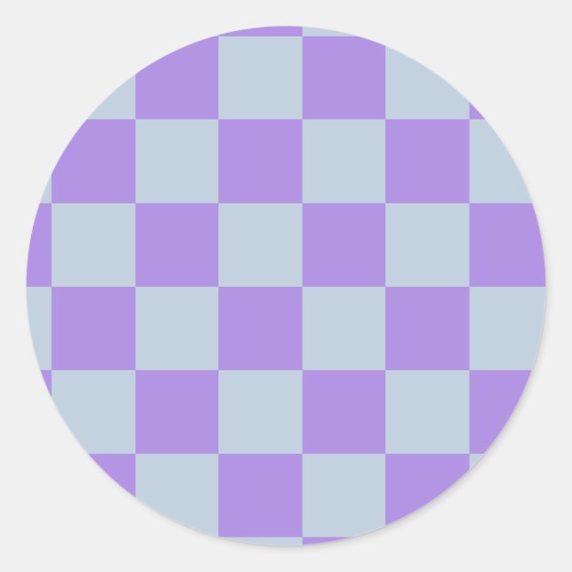 Soft Blue und Lavender Checked Runder Aufkleber (Vorderseite)