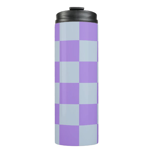 Soft Blue und Lavender Checked Thermosbecher (Vorderseite)
