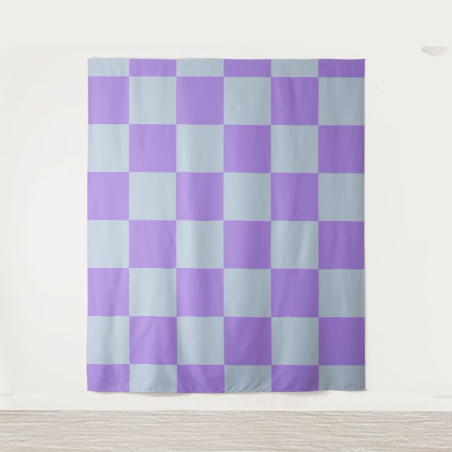 Soft Blue und Lavender Checked Wandteppich (Vorderseite)