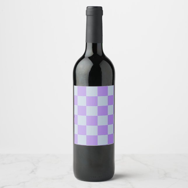 Soft Blue und Lavender Checked Weinetikett (Vorderseite)