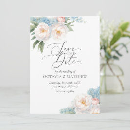 Soft Blue und Pink Blume Script WEDD Save The Date