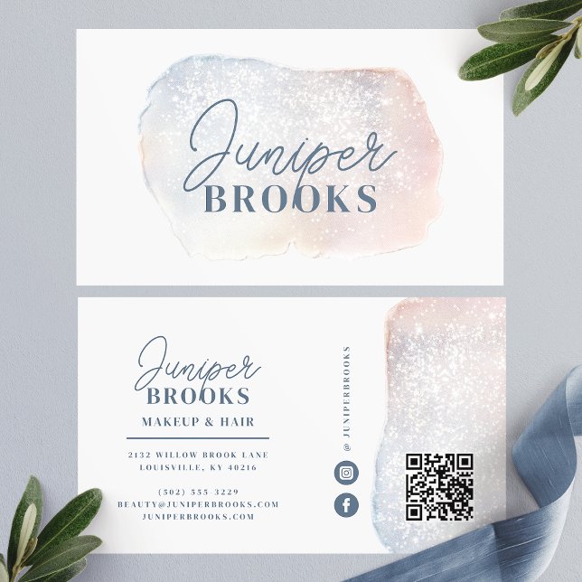 Soft Blue und Pink Watercolor Glitzer Social Media Visitenkarte (Von Creator hochgeladen)