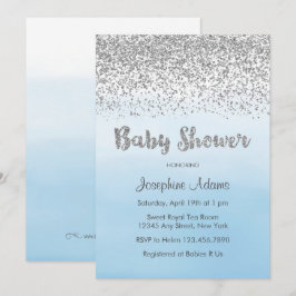 Soft Blue und Silver Baby Dusche Einladung