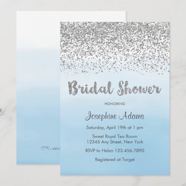 Soft Blue und Silver Bridal Dusche Einladung (Vorne/Hinten)