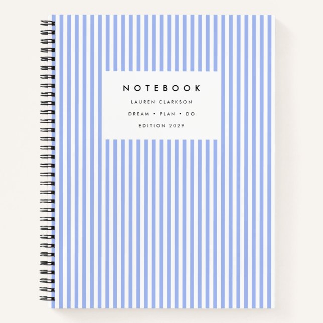 Soft Blue Vertikal Strip Notebook Notizbuch (Vorderseite)