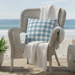 Soft Blue Watercolor Bauernhof Kariert Kissen