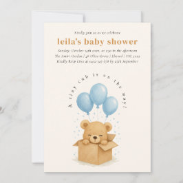 Soft Blue Watercolor Bear Balloon Babydusche Einladung