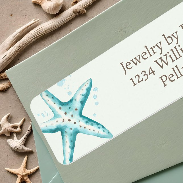 Soft Blue Watercolor Starfish Stilvoller Ocean Bea (Watercolor starfish stylish ocean beach aqua blue Summer return address labels
)